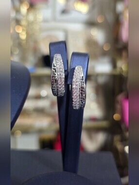 Silver Plated Pavé Hoop Earrings with Crystal.
